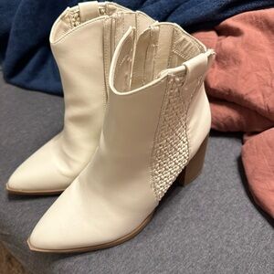Torrid Cream Lattice Heeled Western Bootie